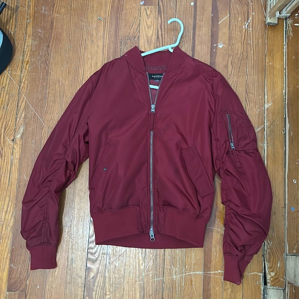 Red puffer jacket